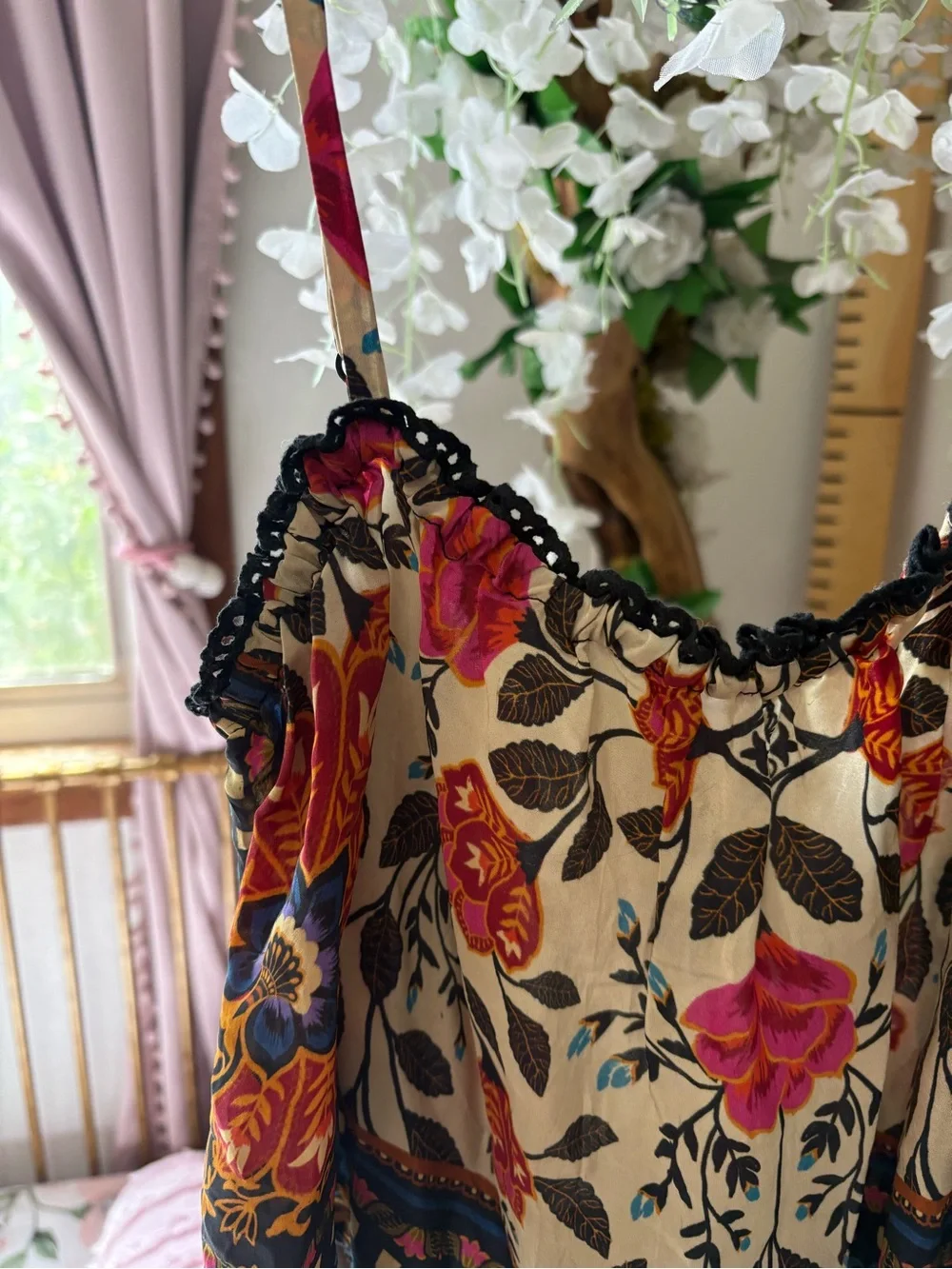 FARM Rio Floral Spaghetti-Strap Cropped Top in Cream, Pink, Red, Blue - Picture 7 of 10
